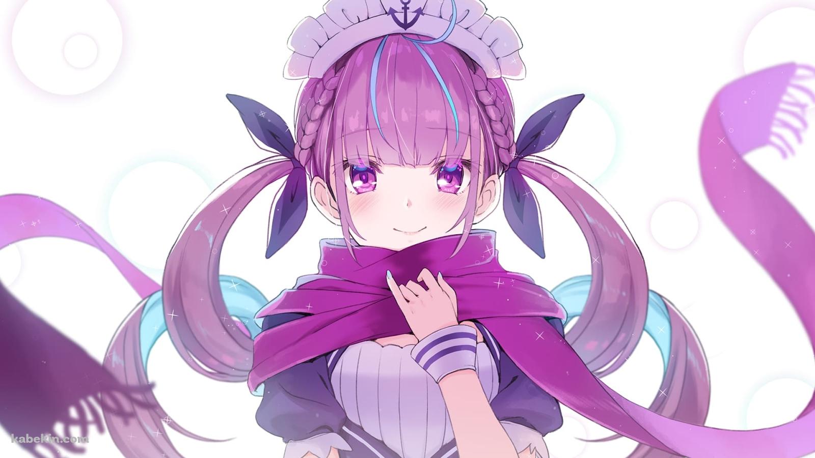 マフラーに手をあててる湊あくあ / バーチャルYouTuber / ホロライブ / ファンアート / イラストの壁紙(1600px x 900px) 高画質 PC・デスクトップ用