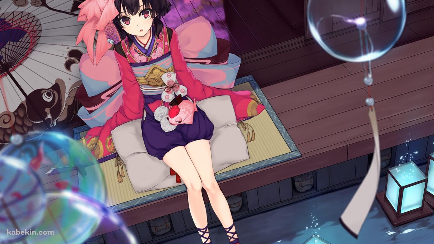 神楽(かぐら) / 風鈴 / 金魚の髪飾り / 陰陽師 / ファンアート / イラストの壁紙(1391px x 783px) 高画質 PC・デスクトップ用