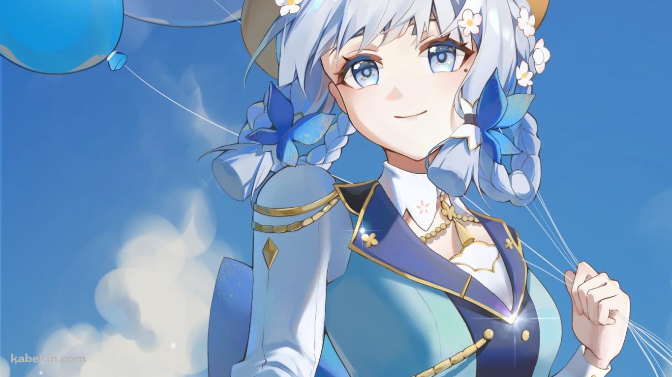 花の入った風船を持つ神里綾華 / 花時に訪れた手紙 / 原神の壁紙(1366px x 768px) 高画質 PC・デスクトップ用