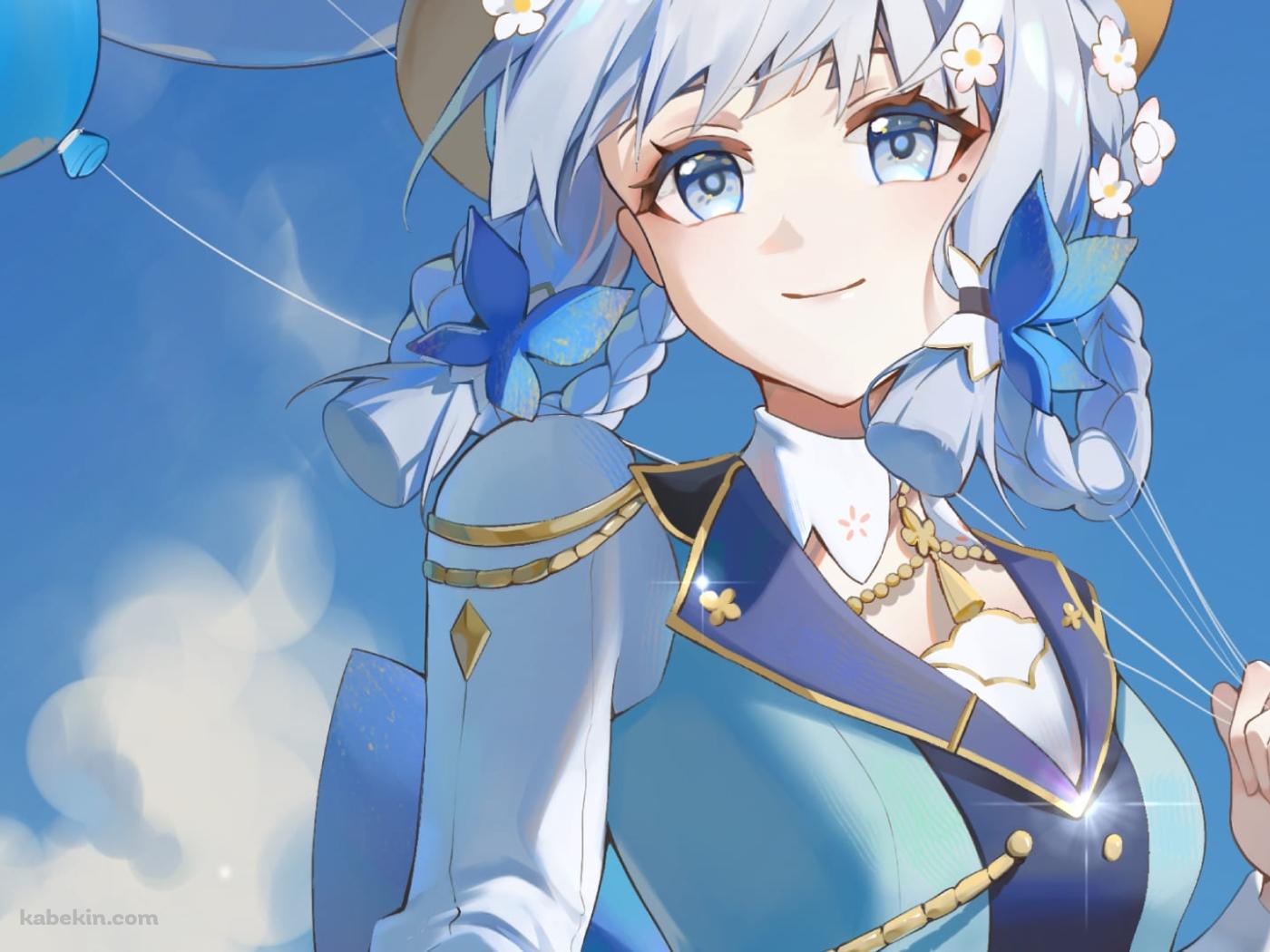 花の入った風船を持つ神里綾華 / 花時に訪れた手紙 / 原神の壁紙(1400px x 1050px) 高画質 PC・デスクトップ用