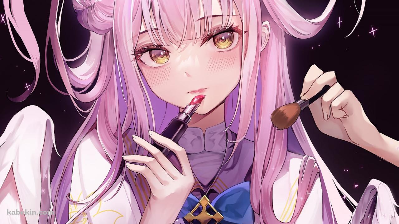 お化粧をするかわいい聖園ミカ（みその みか） / ブルアカ / ブルーアーカイブ / ファンアート / イラストの壁紙(1280px x 720px) 高画質 PC・デスクトップ用