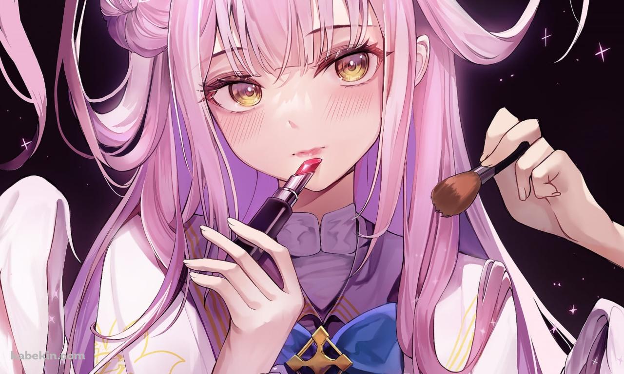 お化粧をするかわいい聖園ミカ（みその みか） / ブルアカ / ブルーアーカイブ / ファンアート / イラストの壁紙(1280px x 768px) 高画質 PC・デスクトップ用
