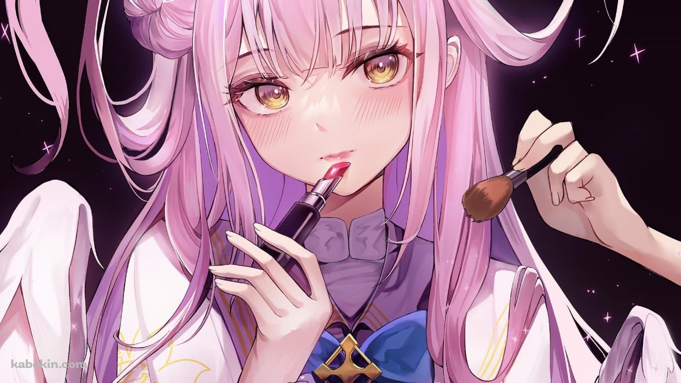 お化粧をするかわいい聖園ミカ（みその みか） / ブルアカ / ブルーアーカイブ / ファンアート / イラストの壁紙(1366px x 768px) 高画質 PC・デスクトップ用