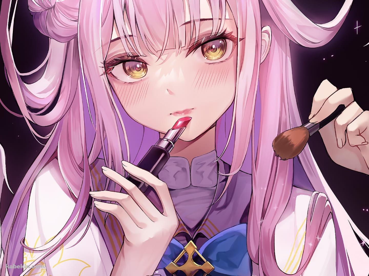 お化粧をするかわいい聖園ミカ（みその みか） / ブルアカ / ブルーアーカイブ / ファンアート / イラストの壁紙(1440px x 1080px) 高画質 PC・デスクトップ用