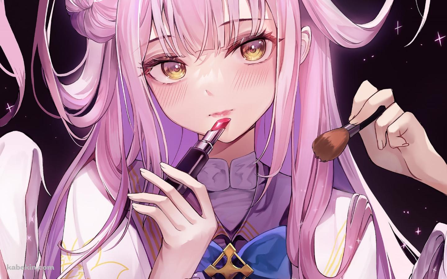 お化粧をするかわいい聖園ミカ（みその みか） / ブルアカ / ブルーアーカイブ / ファンアート / イラストの壁紙(1440px x 900px) 高画質 PC・デスクトップ用