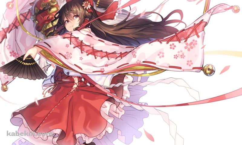 獅子舞を持つ博麗霊夢 / 東方 / ファンアート / イラストの壁紙(800px x 480px) 高画質 PC・デスクトップ用