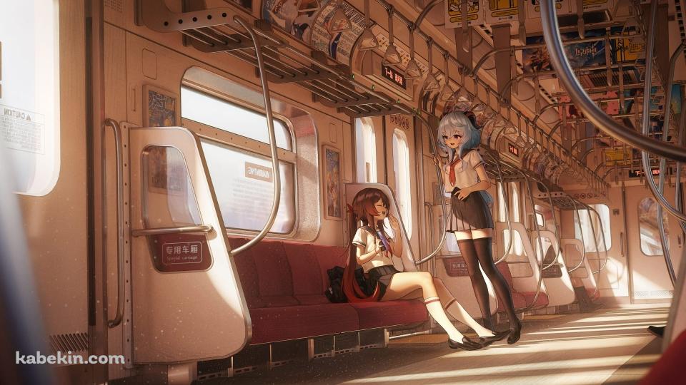 通学中の甘雨と胡桃 / ガラガラの電車の壁紙(960px x 540px) 高画質 PC・デスクトップ用