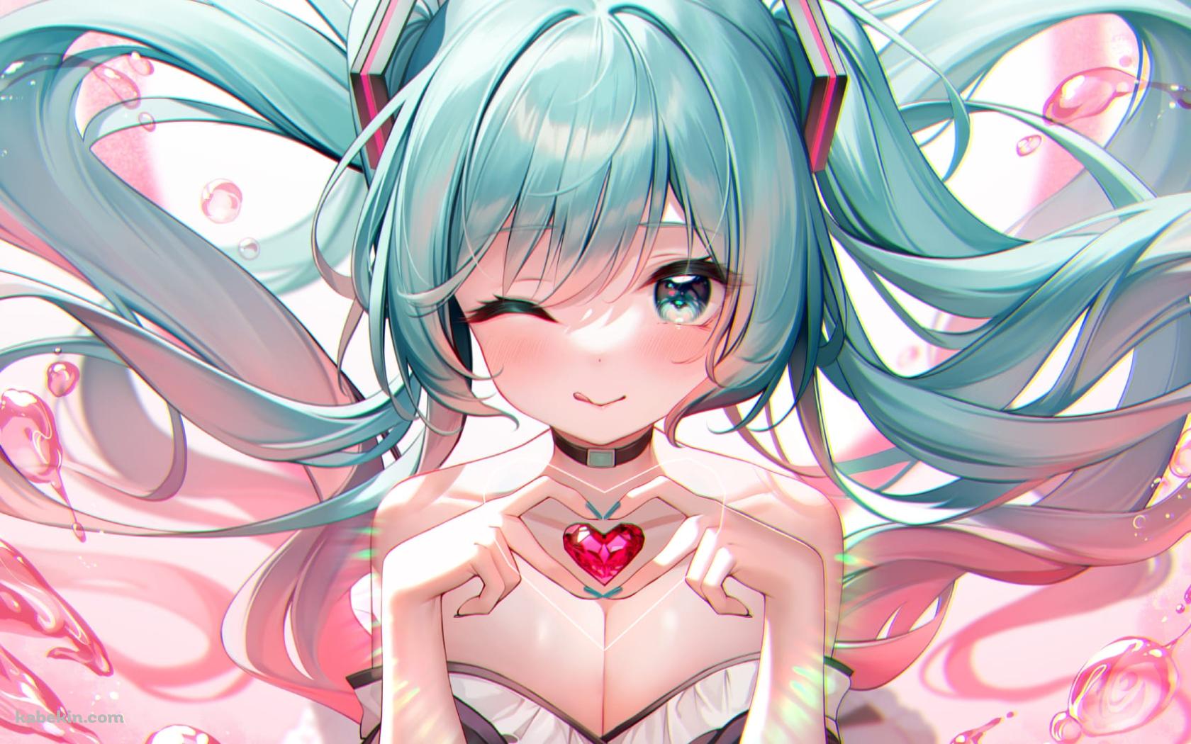 赤いハートを持ちながらウィンクしながらかわいい初音ミク / ボカロ / ボーカロイドの壁紙(1680px x 1050px) 高画質 PC・デスクトップ用