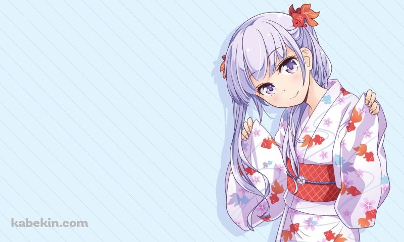 金魚の浴衣を着たかわいい涼風青葉 / ニューゲーム! / NEWGAME! / ファンアート / イラストの壁紙(800px x 480px) 高画質 PC・デスクトップ用