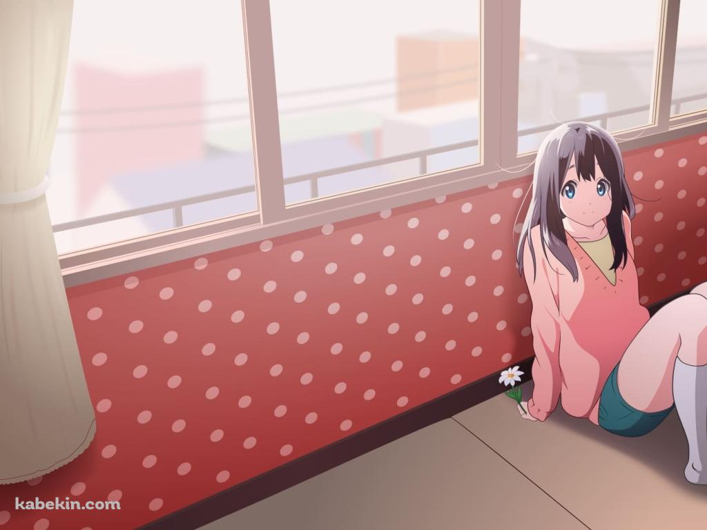 部屋でくつろぐ北白川たまこ / 赤のドット柄の壁紙 / たまこまーけっと / ファンアート / イラストの壁紙(1024px x 768px) 高画質 PC・デスクトップ用