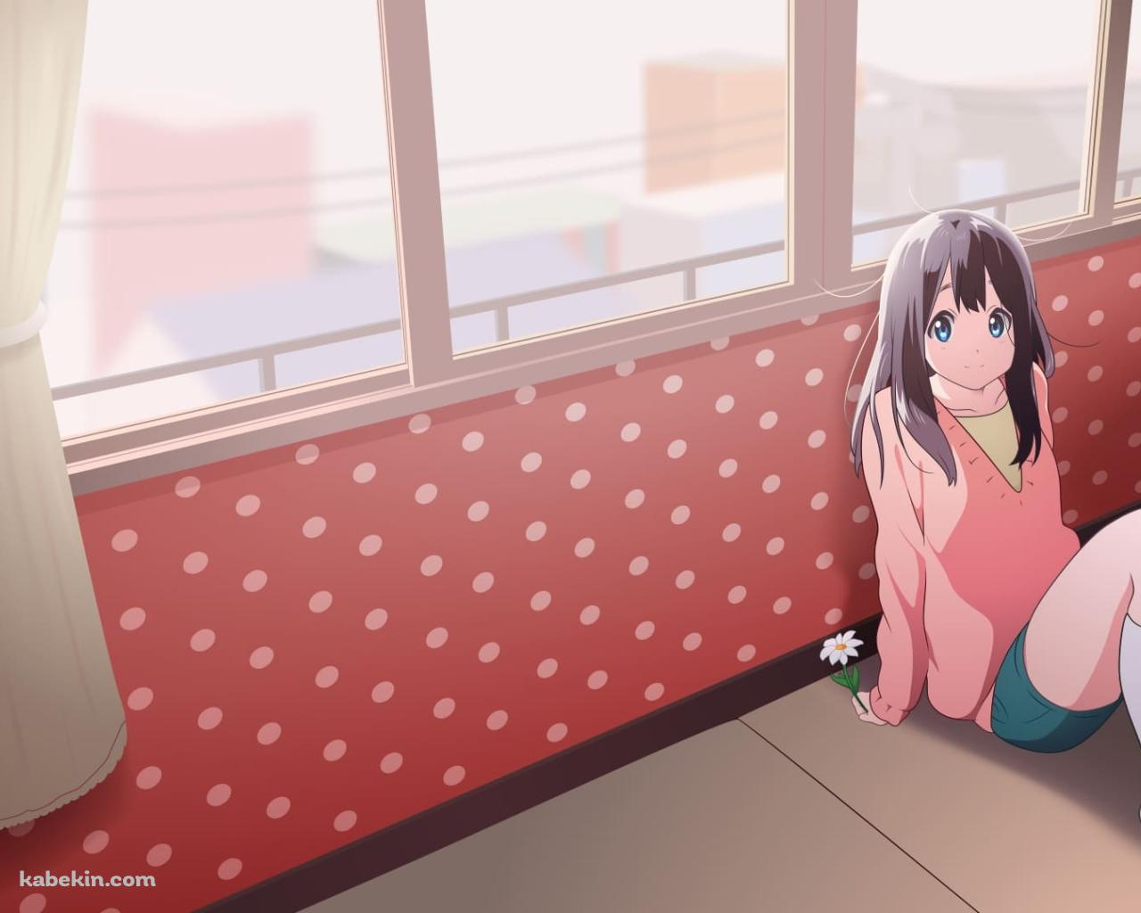 部屋でくつろぐ北白川たまこ / 赤のドット柄の壁紙 / たまこまーけっと / ファンアート / イラストの壁紙(1280px x 1024px) 高画質 PC・デスクトップ用