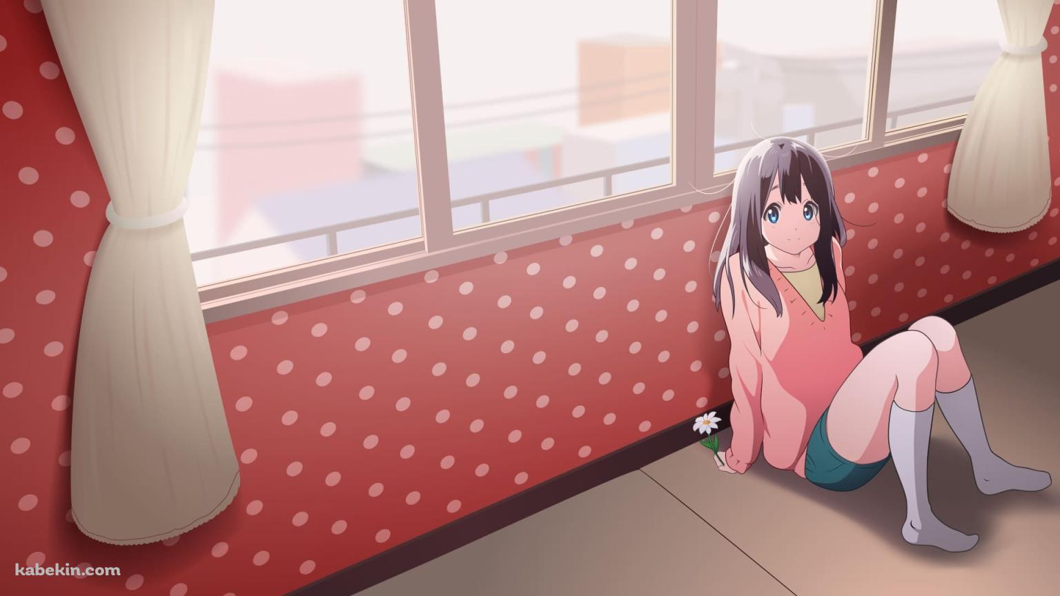 部屋でくつろぐ北白川たまこ / 赤のドット柄の壁紙 / たまこまーけっと / ファンアート / イラストの壁紙(1536px x 864px) 高画質 PC・デスクトップ用