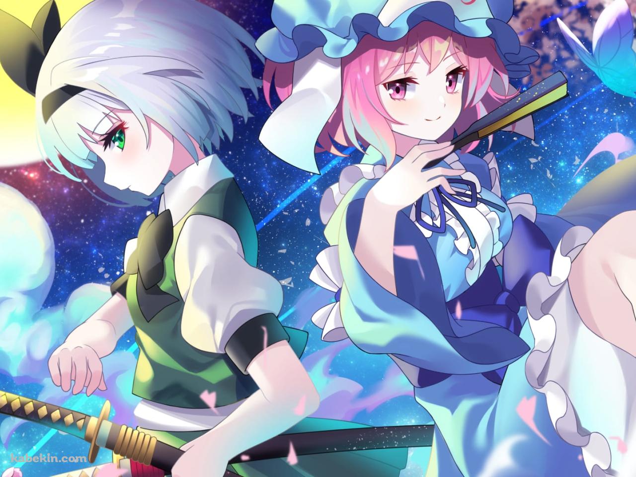 魂魄妖夢（こんぱく ようむ）と西行寺幽々子（さいぎょうじ ゆゆこ） / 東方 / ファンアート / イラストの壁紙(1280px x 960px) 高画質 PC・デスクトップ用