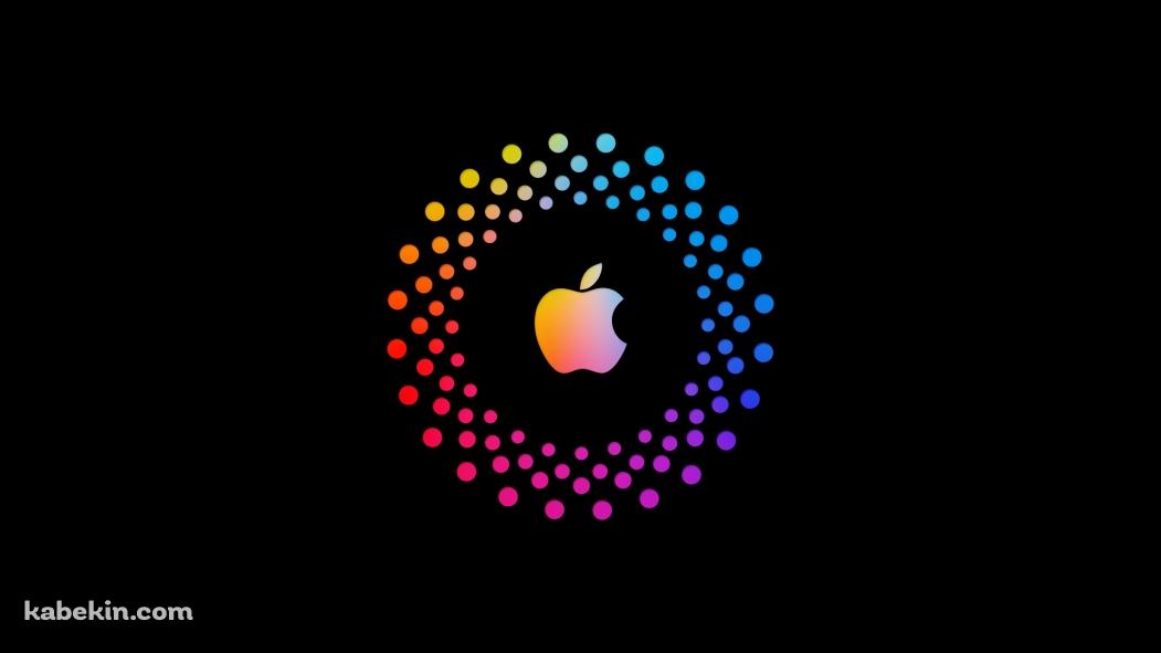 虹色のAppleのロゴマークとそれを囲う楕円の壁紙(1051px x 591px) 高画質 PC・デスクトップ用