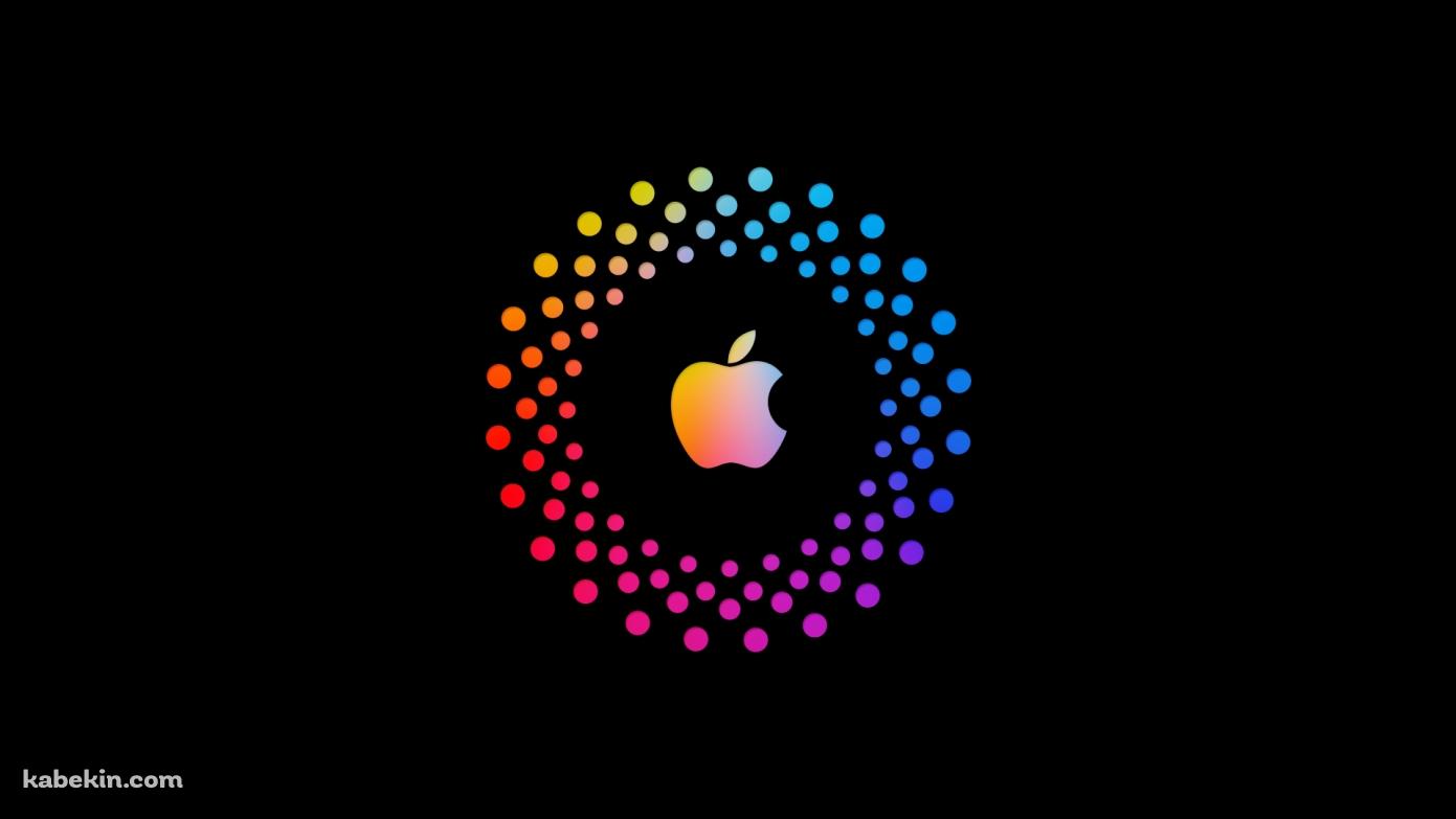 虹色のAppleのロゴマークとそれを囲う楕円の壁紙(1391px x 783px) 高画質 PC・デスクトップ用