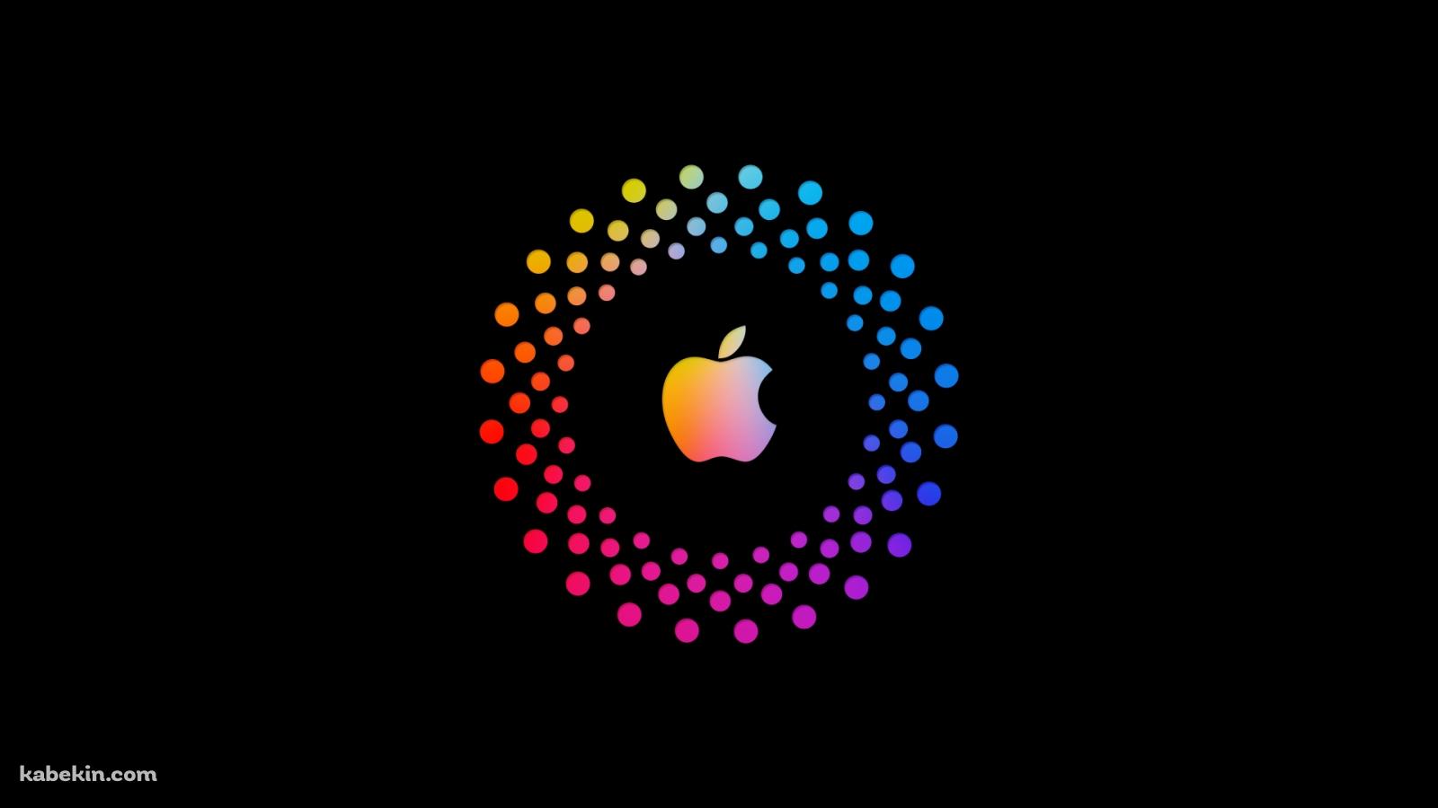 虹色のAppleのロゴマークとそれを囲う楕円の壁紙(1600px x 900px) 高画質 PC・デスクトップ用