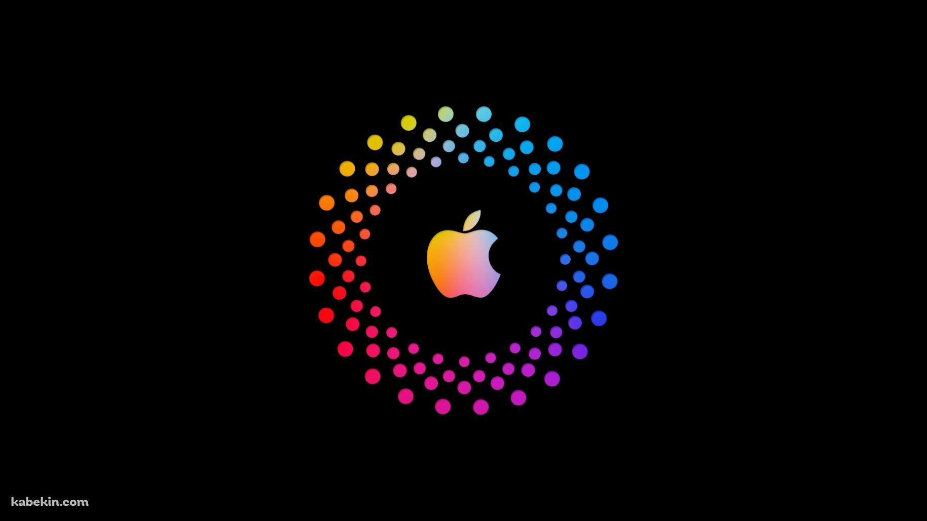 虹色のAppleのロゴマークとそれを囲う楕円の壁紙(1829px x 1029px) 高画質 PC・デスクトップ用