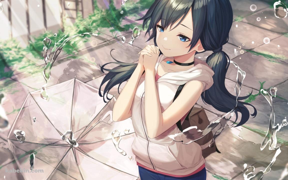 お祈りする天野陽菜 / 舞う水滴 / 透明のビニール傘 / かわいい / 天気の子 / ファンアート / イラストの壁紙(1152px x 720px) 高画質 PC・デスクトップ用