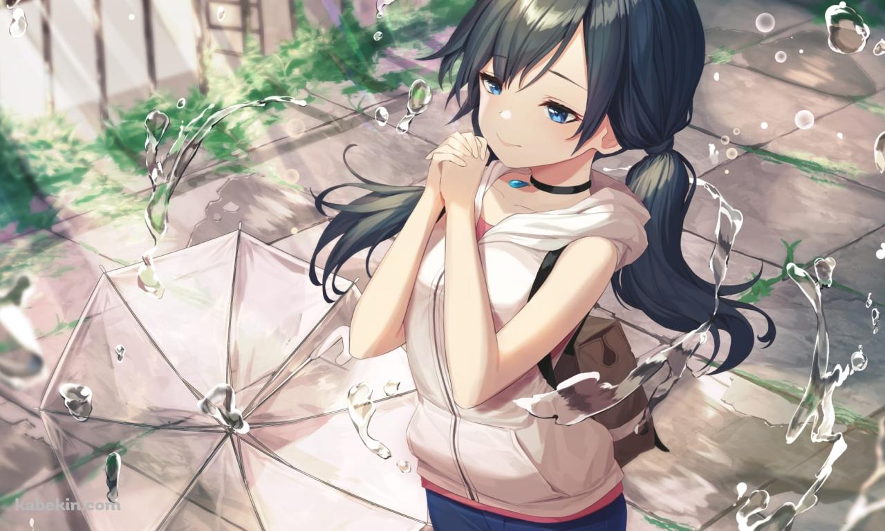 お祈りする天野陽菜 / 舞う水滴 / 透明のビニール傘 / かわいい / 天気の子 / ファンアート / イラストの壁紙(1280px x 768px) 高画質 PC・デスクトップ用
