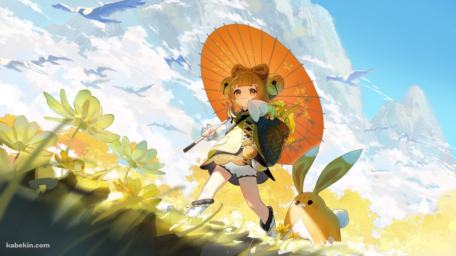 晴天時 散歩をするヨォーヨと月桂 / 原神の壁紙(1600px x 900px) 高画質 PC・デスクトップ用