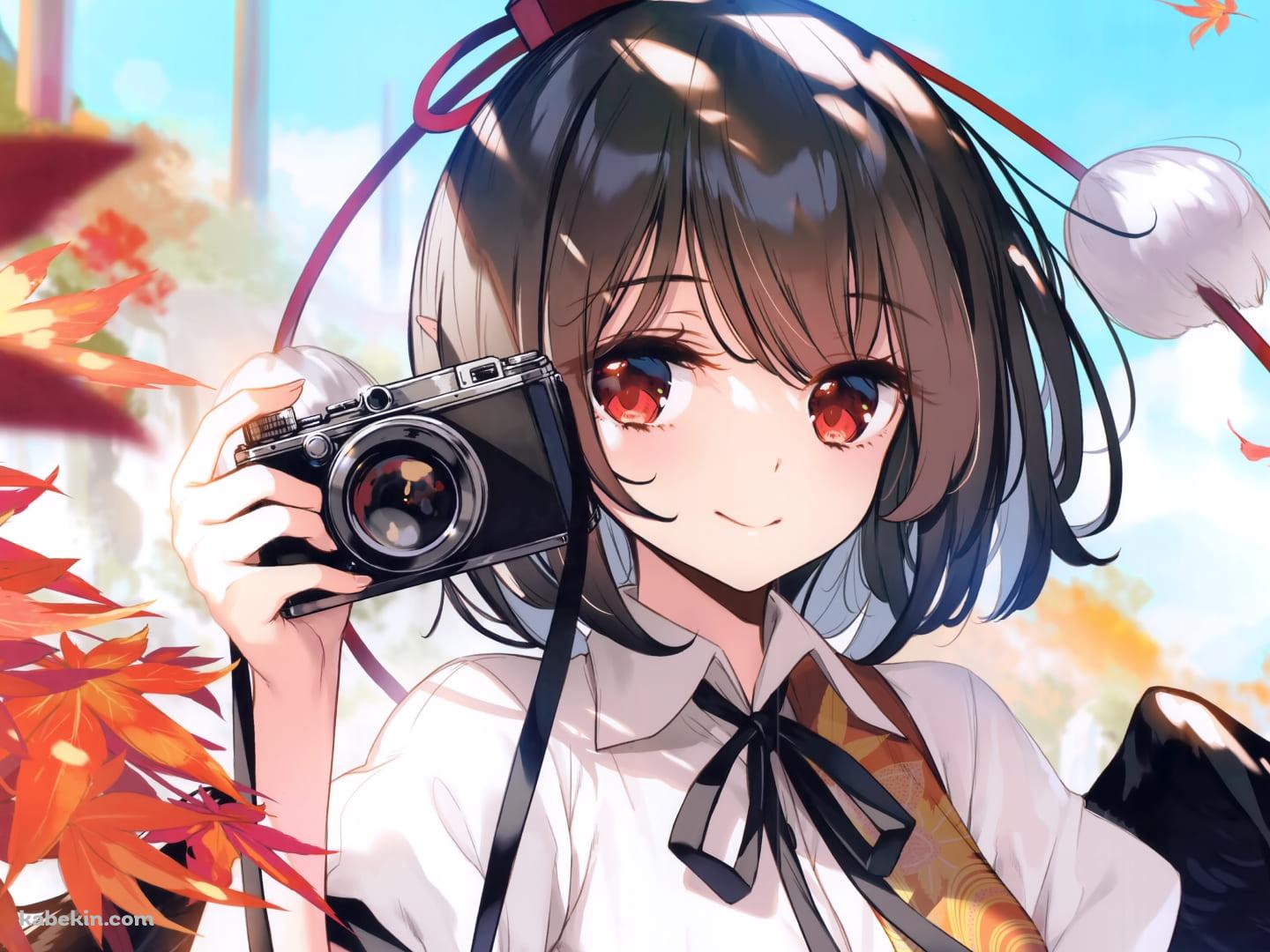カメラを持つ射命丸文(しゃめいまる あや) / 東方 / ファンアート / イラストの壁紙(1440px x 1080px) 高画質 PC・デスクトップ用
