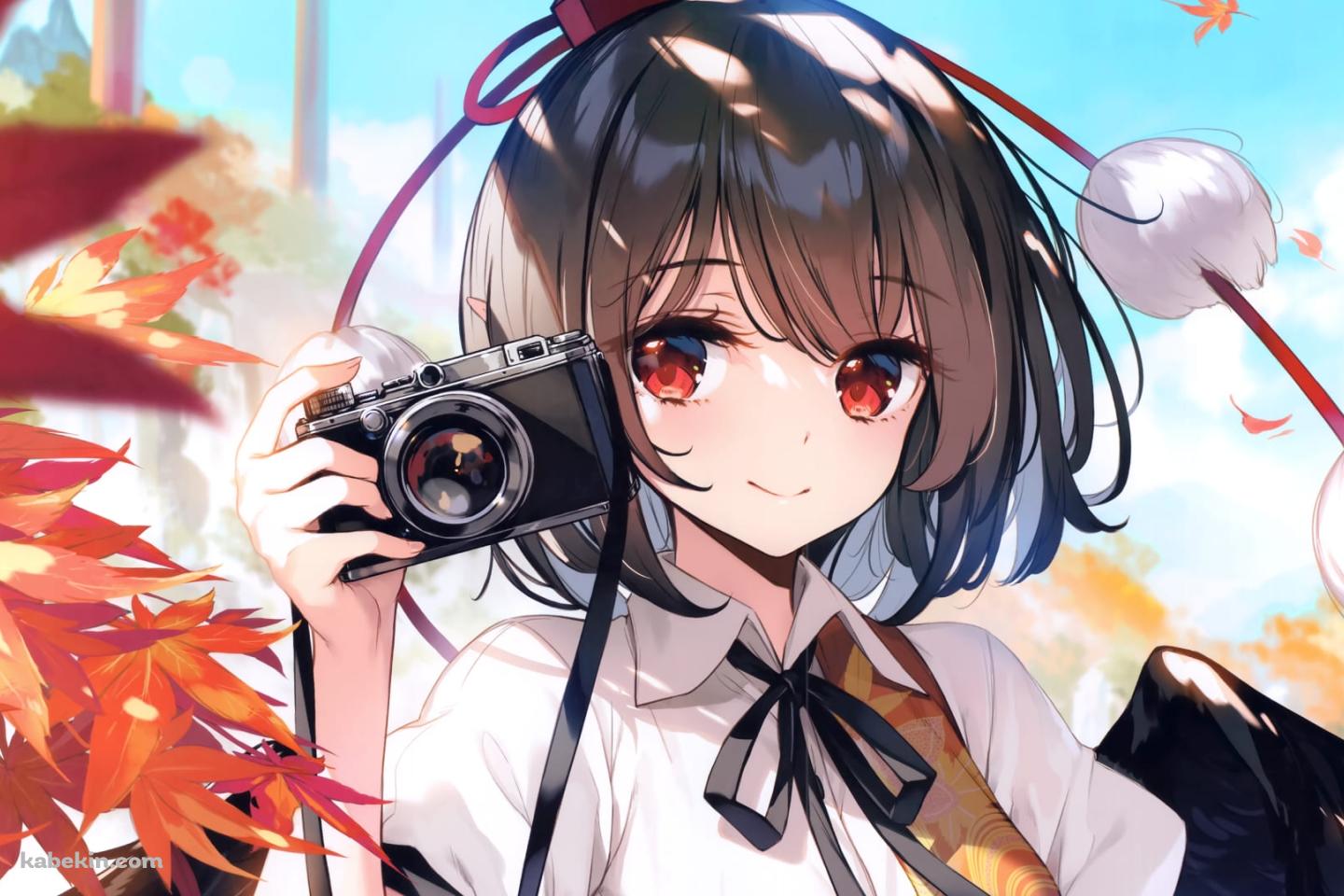 カメラを持つ射命丸文(しゃめいまる あや) / 東方 / ファンアート / イラストの壁紙(1440px x 960px) 高画質 PC・デスクトップ用