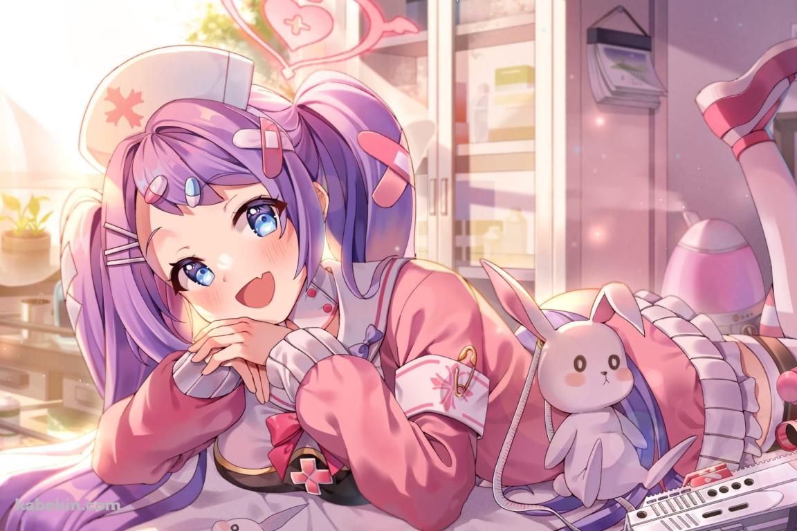ベッドでくつろく朝顔ハナエ / かわいい / ブルーアーカイブ / ブルアカ / ファンアート / イラストの壁紙(1152px x 768px) 高画質 PC・デスクトップ用