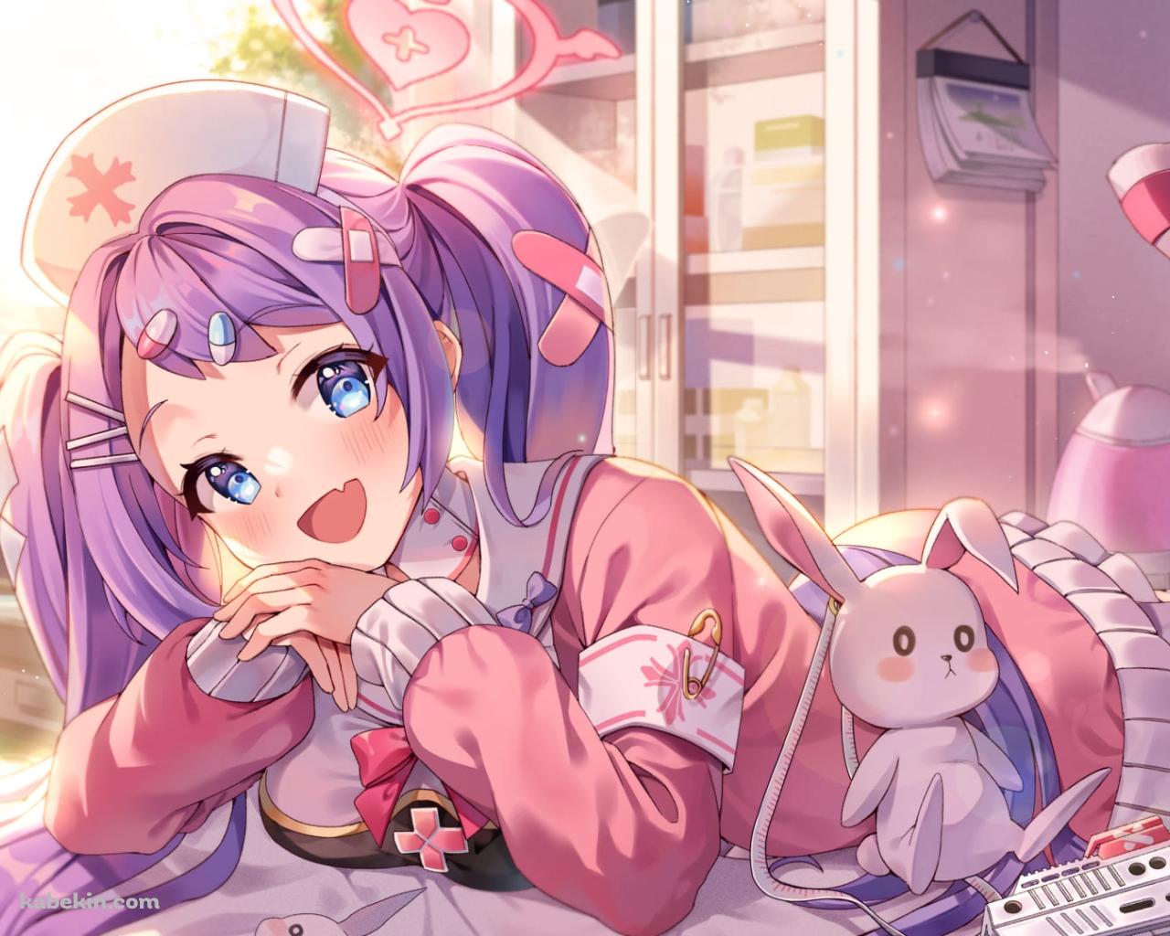 ベッドでくつろく朝顔ハナエ / かわいい / ブルーアーカイブ / ブルアカ / ファンアート / イラストの壁紙(1280px x 1024px) 高画質 PC・デスクトップ用