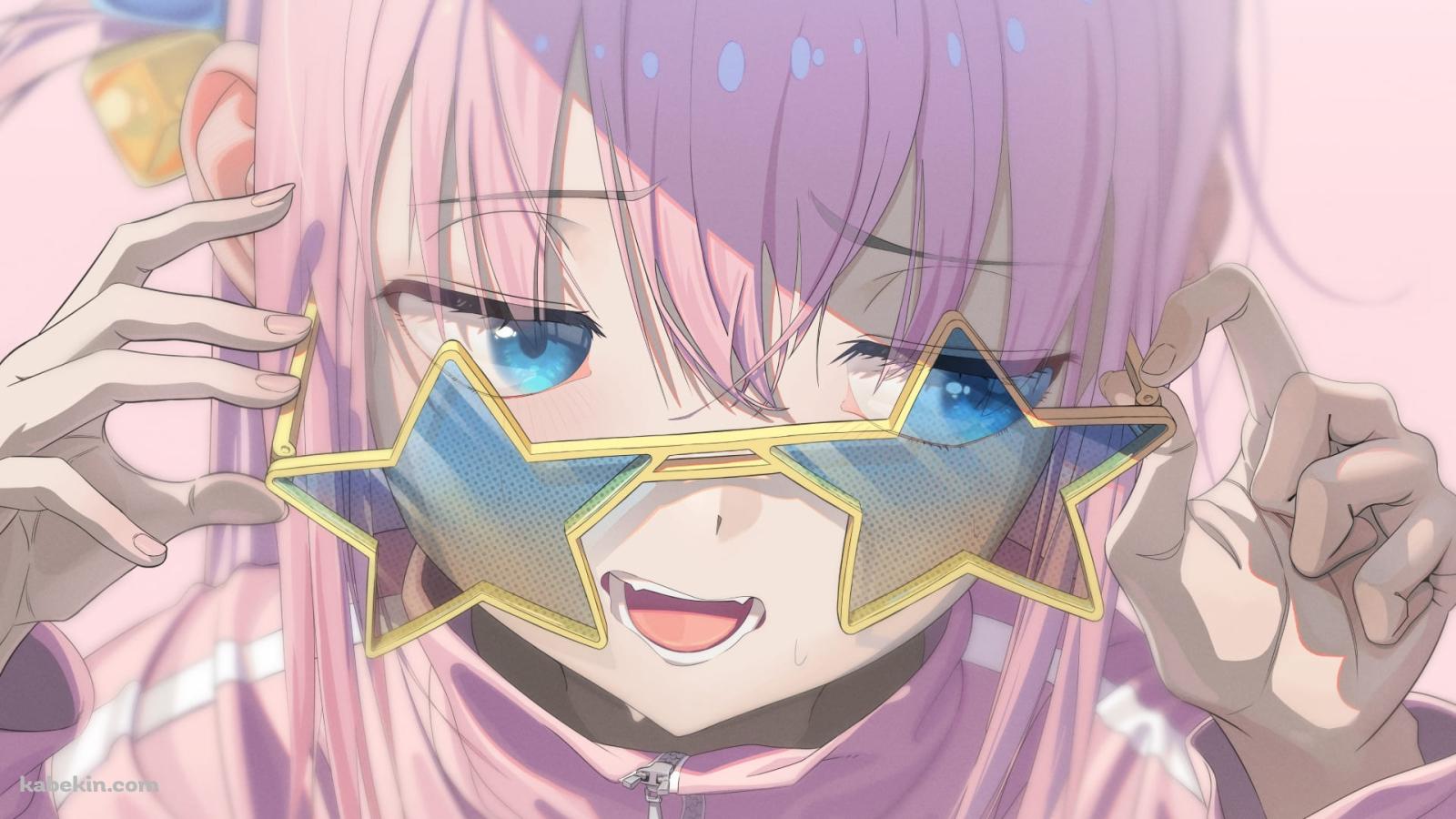 星型のサングラスをかける後藤ひとり / ぼっち・ざ・ろっく! / ファンアート / イラストの壁紙(1600px x 900px) 高画質 PC・デスクトップ用