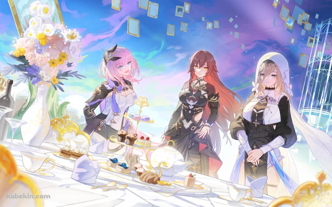パーティーをするエリシアとアポニアとエデン / 崩壊3rd / ファンアート / イラストの壁紙(1152px x 720px) 高画質 PC・デスクトップ用