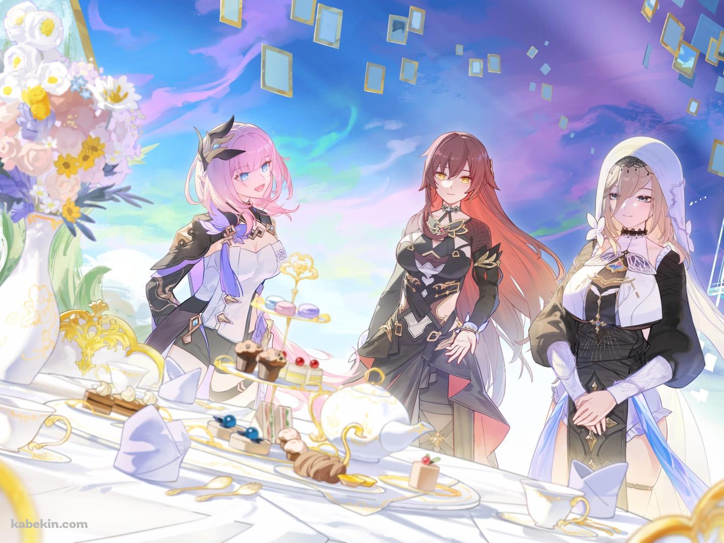 パーティーをするエリシアとアポニアとエデン / 崩壊3rd / ファンアート / イラストの壁紙(1440px x 1080px) 高画質 PC・デスクトップ用