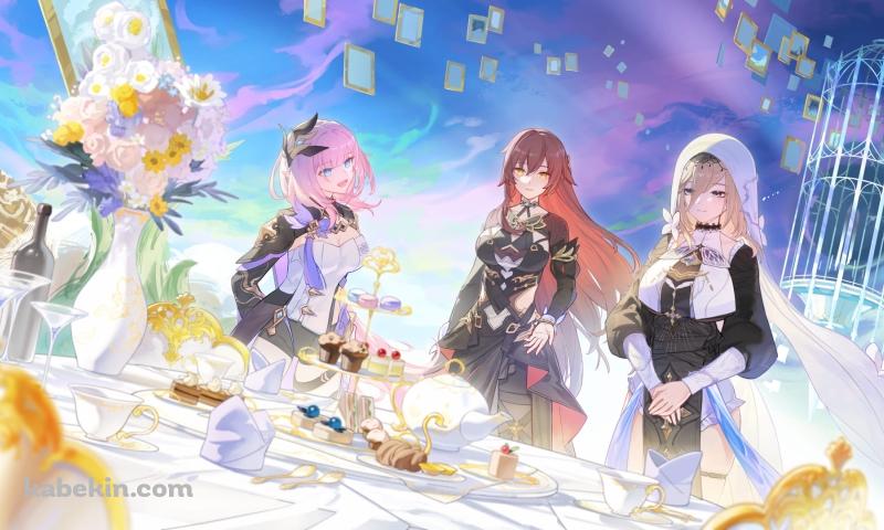 パーティーをするエリシアとアポニアとエデン / 崩壊3rd / ファンアート / イラストの壁紙(800px x 480px) 高画質 PC・デスクトップ用