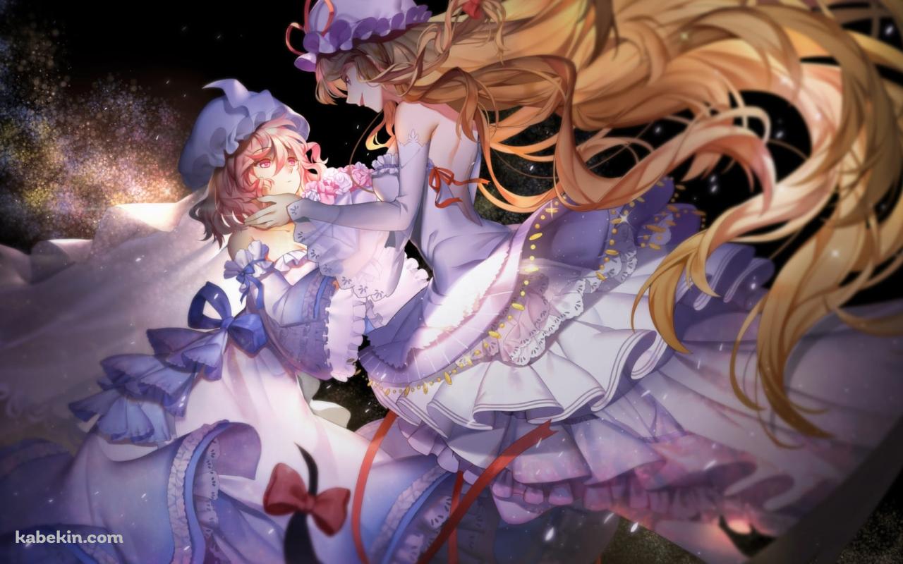 見つめ合う八雲紫（やくも ゆかり）と西行寺幽々子（さいぎょうじ ゆゆこ） / 東方 / ファンアート / イラストの壁紙(1280px x 800px) 高画質 PC・デスクトップ用