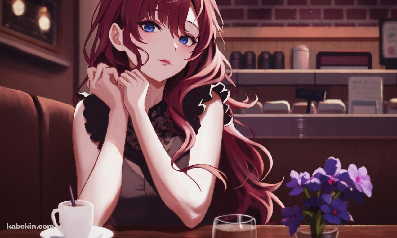 大人っぽい一ノ瀬志希(いちのせしき) / しきにゃん / 綺麗 / カフェ / 珈琲 / 紫の花 / グラスに入った水 / アイドルマスターシンデレラガールズ / ファンアート / イラストの壁紙(1280px x 768px) 高画質 PC・デスクトップ用