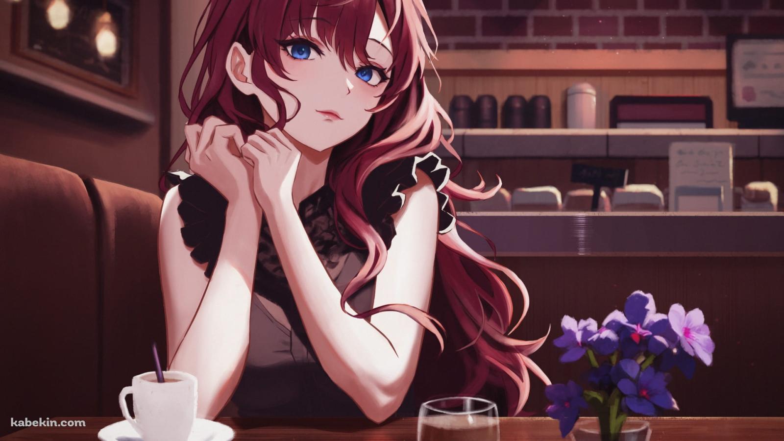 大人っぽい一ノ瀬志希(いちのせしき) / しきにゃん / 綺麗 / カフェ / 珈琲 / 紫の花 / グラスに入った水 / アイドルマスターシンデレラガールズ / ファンアート / イラストの壁紙(1600px x 900px) 高画質 PC・デスクトップ用