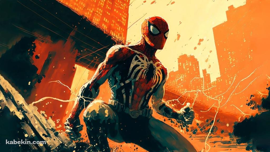 片足をつくかっこいいスパイダーマンの壁紙(1024px x 576px) 高画質 PC・デスクトップ用