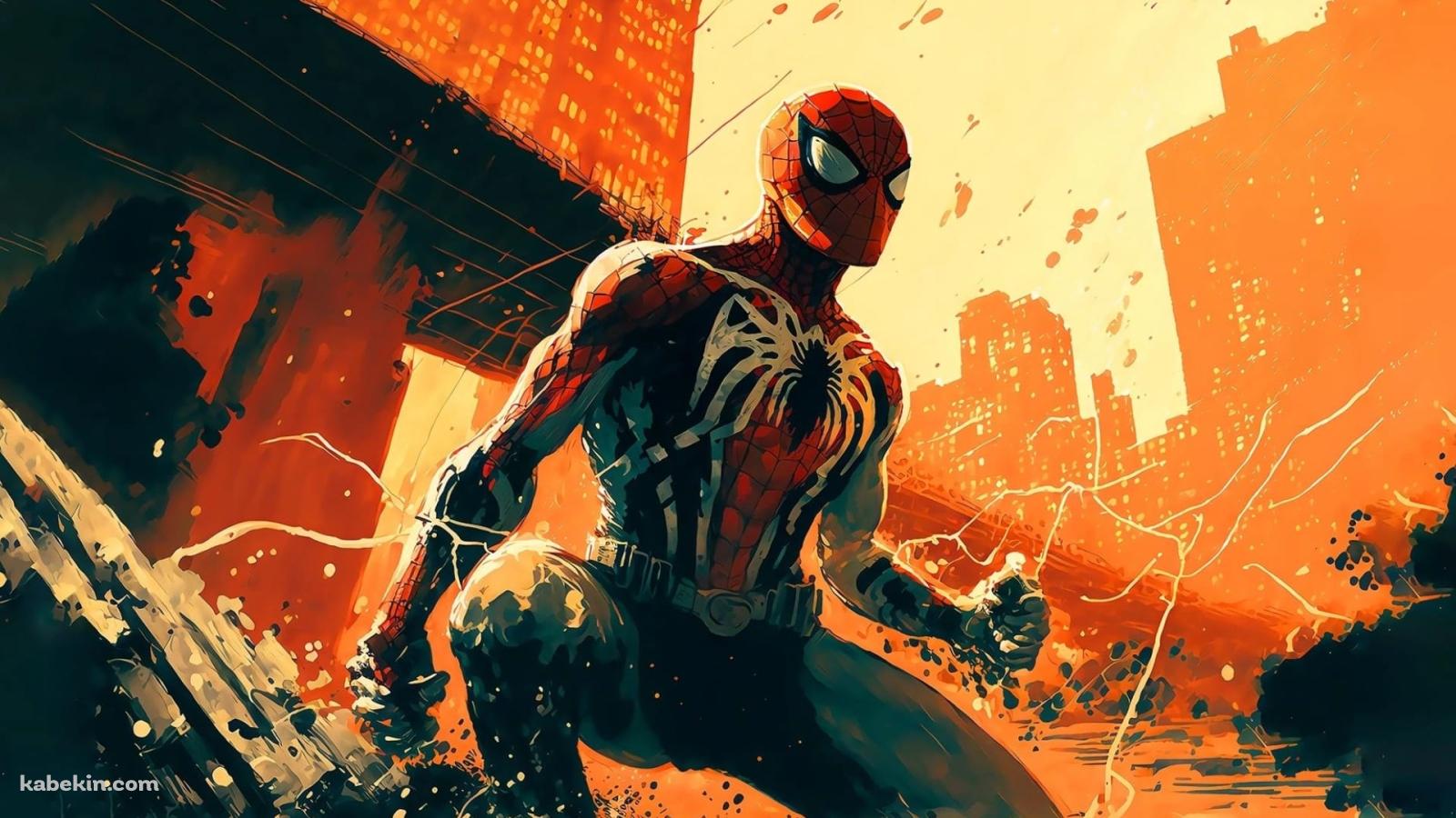 片足をつくかっこいいスパイダーマンの壁紙(1600px x 900px) 高画質 PC・デスクトップ用