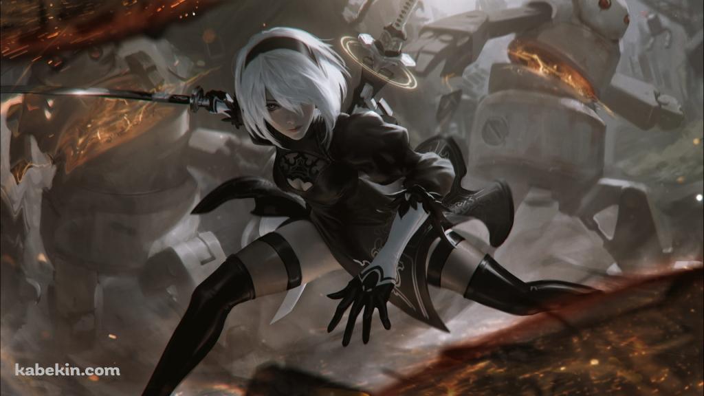 敵を一網打尽にするかっこいい2B / ヨルハ二号b型 / nier: automataの壁紙(1024px x 576px) 高画質 PC・デスクトップ用