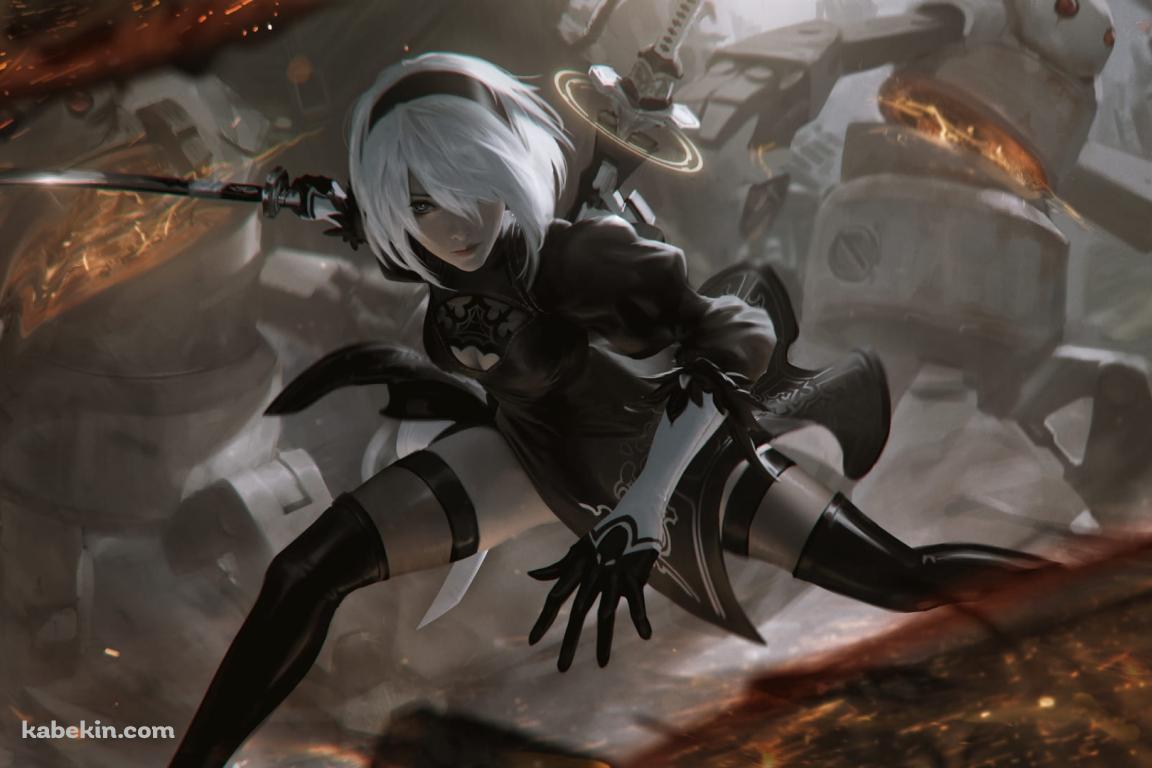 敵を一網打尽にするかっこいい2B / ヨルハ二号b型 / nier: automataの壁紙(1152px x 768px) 高画質 PC・デスクトップ用