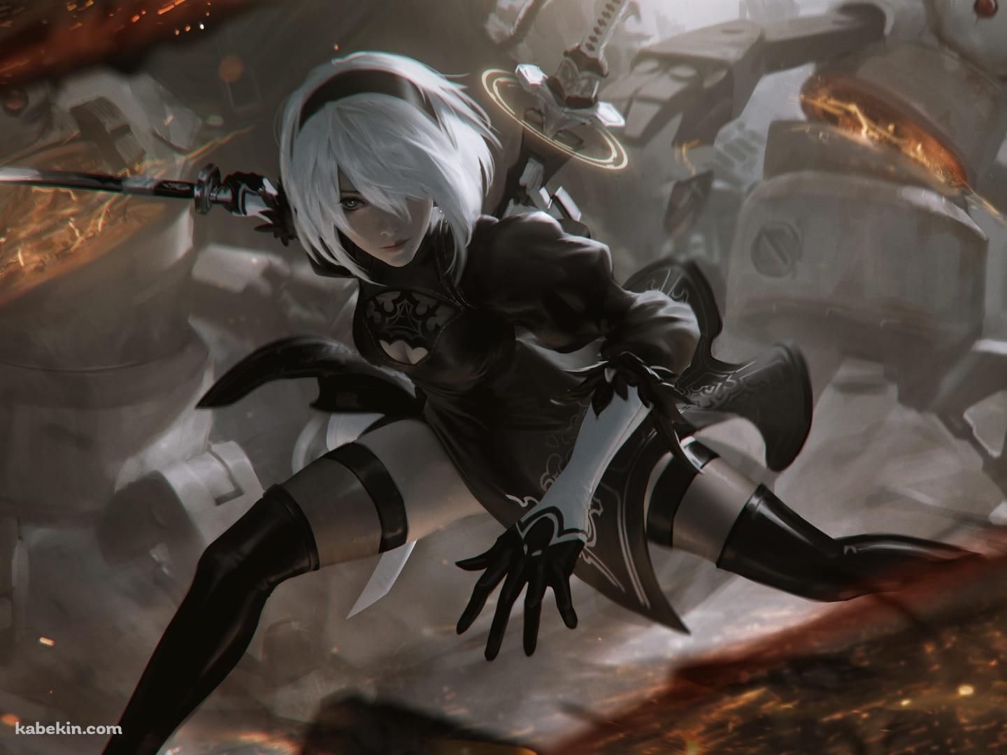 敵を一網打尽にするかっこいい2B / ヨルハ二号b型 / nier: automataの壁紙(1440px x 1080px) 高画質 PC・デスクトップ用