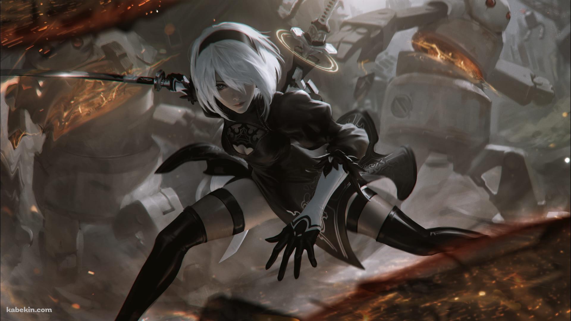 敵を一網打尽にするかっこいい2B / ヨルハ二号b型 / nier: automataの壁紙(1920px x 1080px) 高画質 PC・デスクトップ用