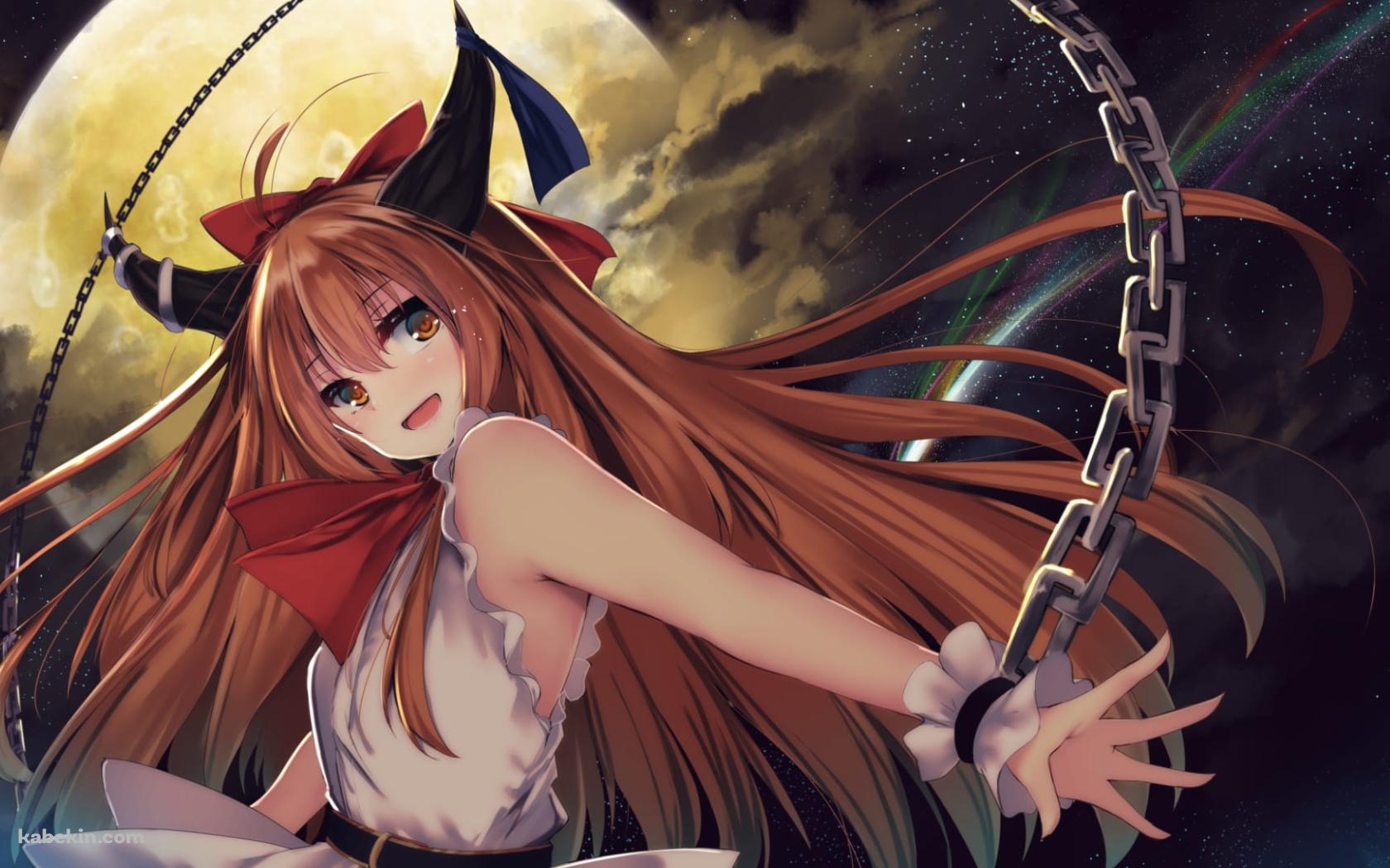 満月と振り返る伊吹萃香（いぶき すいか） / 東方の壁紙(1680px x 1050px) 高画質 PC・デスクトップ用