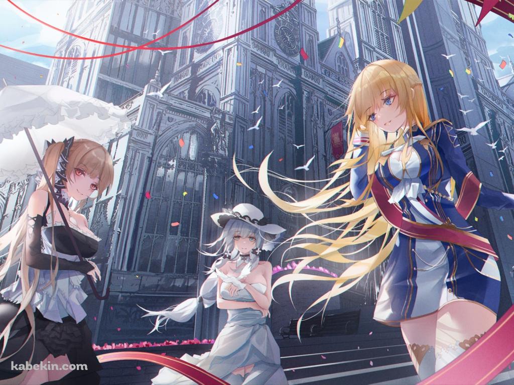 フォーミダブル / イラストリアス / グロリアス / 綺麗 / 日傘 / 紙吹雪 / アズールレーンの壁紙(1024px x 768px) 高画質 PC・デスクトップ用