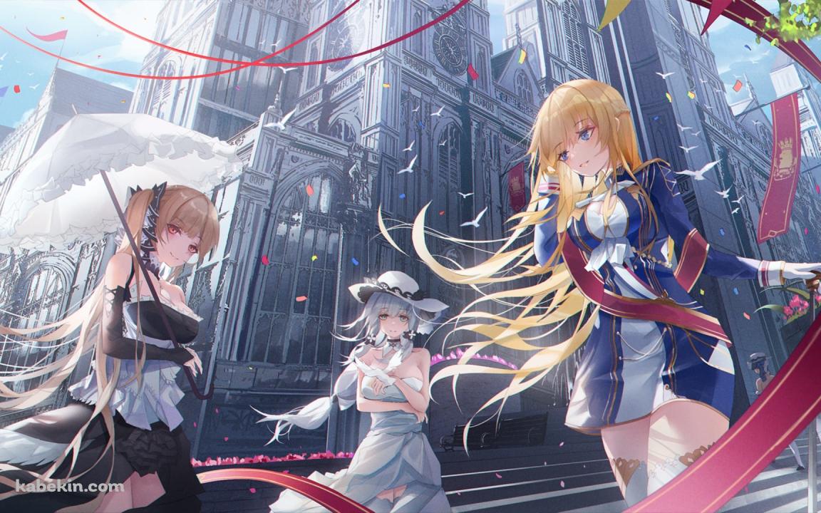フォーミダブル / イラストリアス / グロリアス / 綺麗 / 日傘 / 紙吹雪 / アズールレーンの壁紙(1152px x 720px) 高画質 PC・デスクトップ用