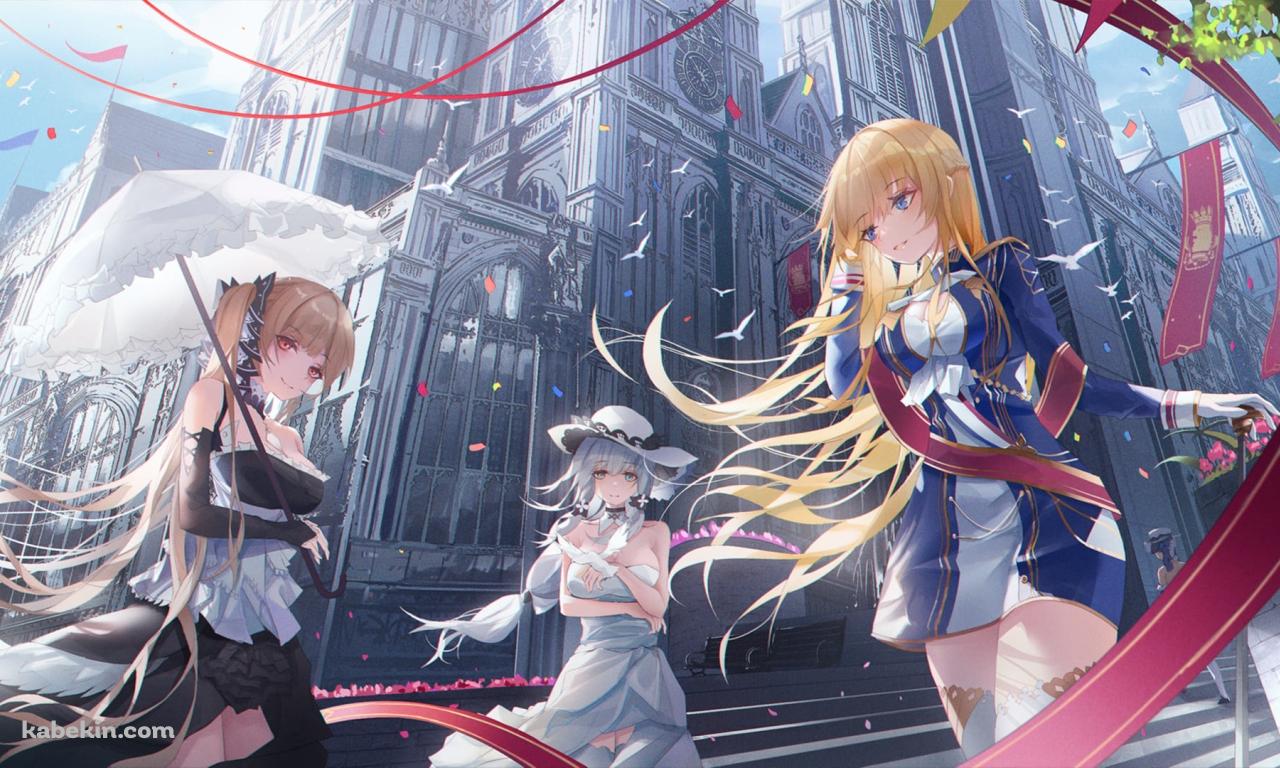 フォーミダブル / イラストリアス / グロリアス / 綺麗 / 日傘 / 紙吹雪 / アズールレーンの壁紙(1280px x 768px) 高画質 PC・デスクトップ用