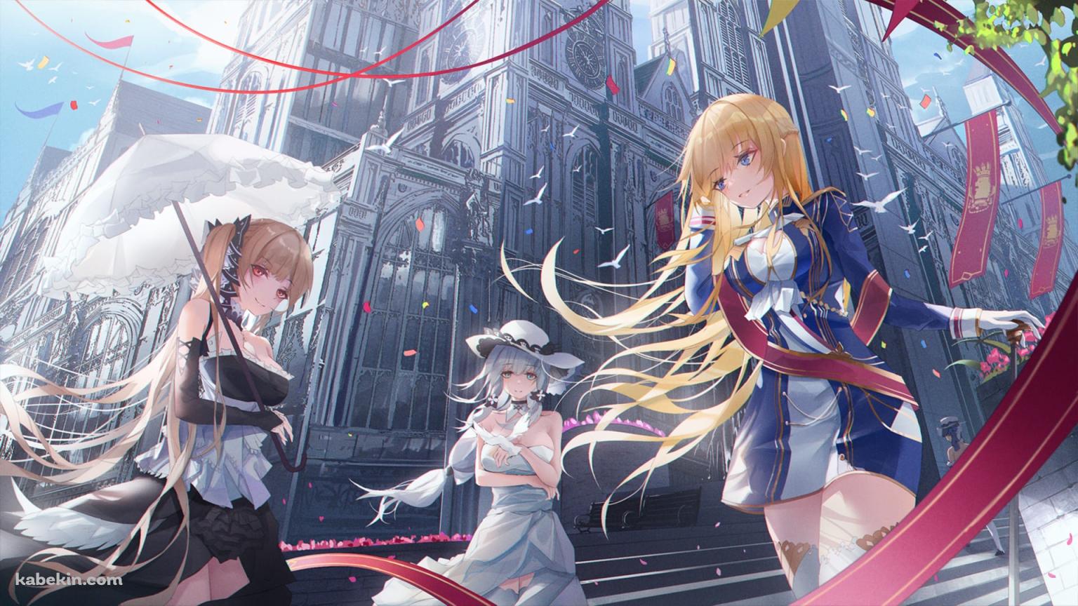 フォーミダブル / イラストリアス / グロリアス / 綺麗 / 日傘 / 紙吹雪 / アズールレーンの壁紙(1536px x 864px) 高画質 PC・デスクトップ用