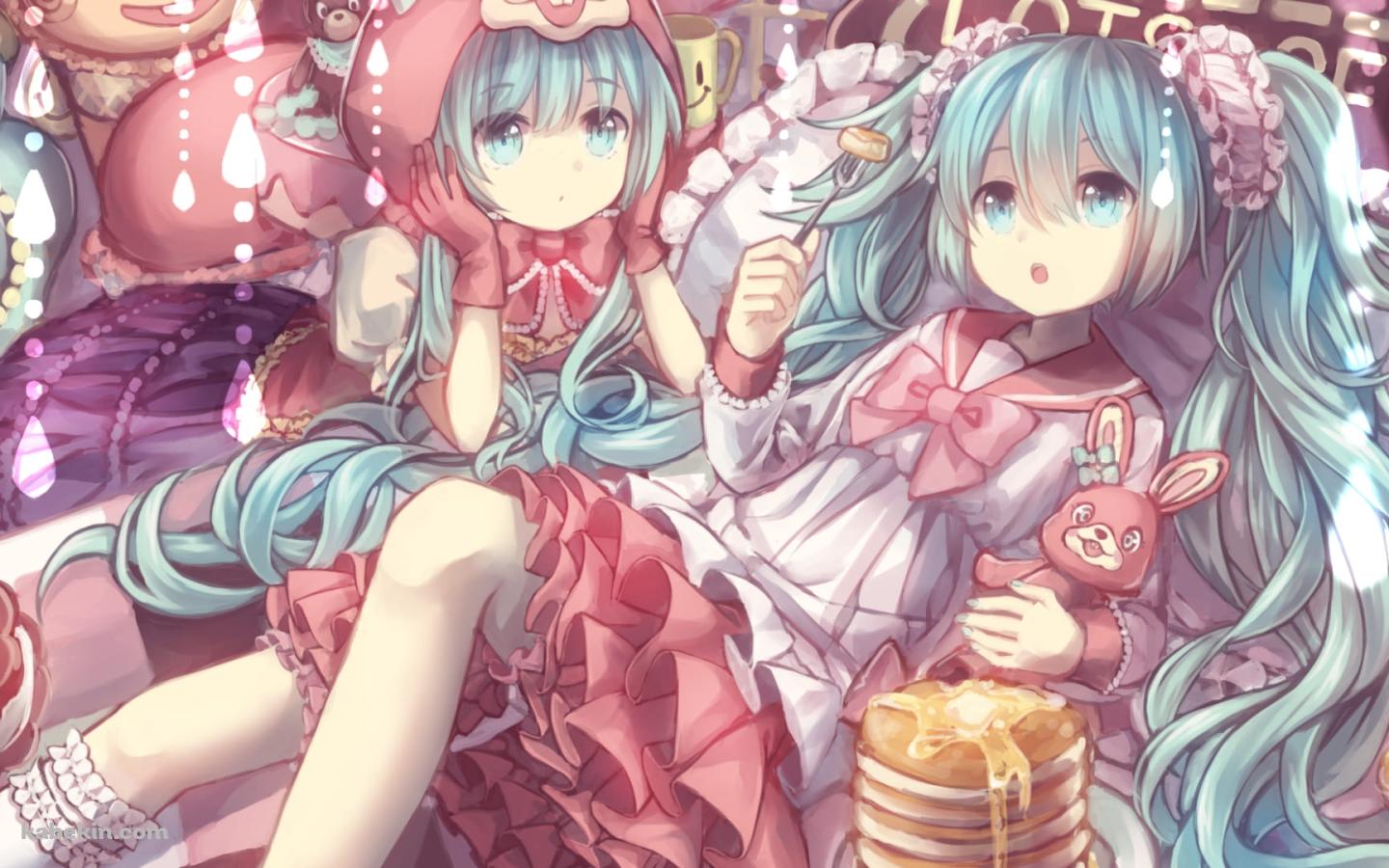 ピンクの兎のぬいぐるみを持つかわいい初音ミク / ボカロ / ボーカロイドの壁紙(1440px x 900px) 高画質 PC・デスクトップ用