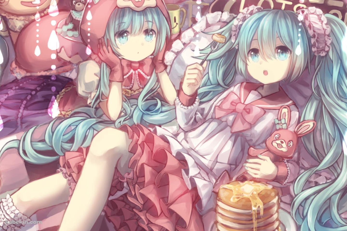 ピンクの兎のぬいぐるみを持つかわいい初音ミク / ボカロ / ボーカロイドの壁紙(1440px x 960px) 高画質 PC・デスクトップ用