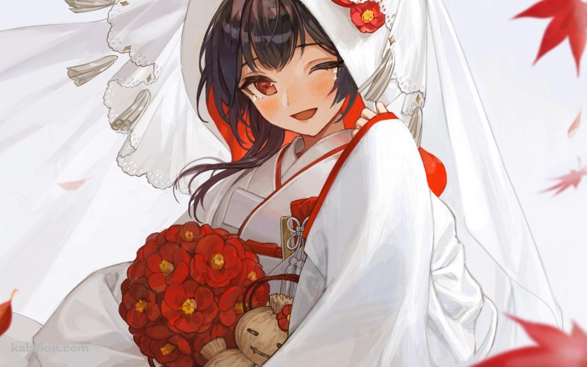 ウィンクをする杜野凛世 (もりのりんぜ) / 和装 / 白い着物 / 神前式 / 赤い花束 / アイドルマスターシャイニーカラーズの壁紙(1152px x 720px) 高画質 PC・デスクトップ用