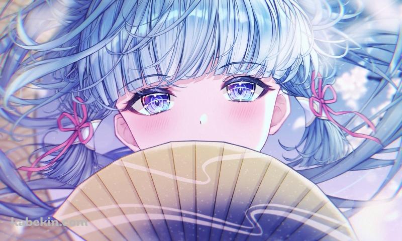 扇子で顔を隠し照れている神里綾華 / 綺麗 / 原神の壁紙(800px x 480px) 高画質 PC・デスクトップ用